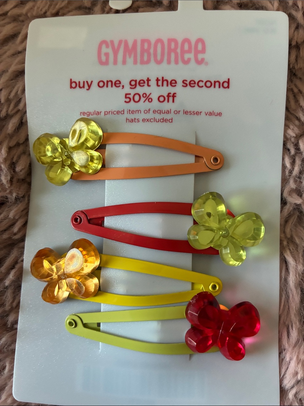 Gymboree Butterfly Snap Hair Clips in Yellow, Orange, Red, Lime